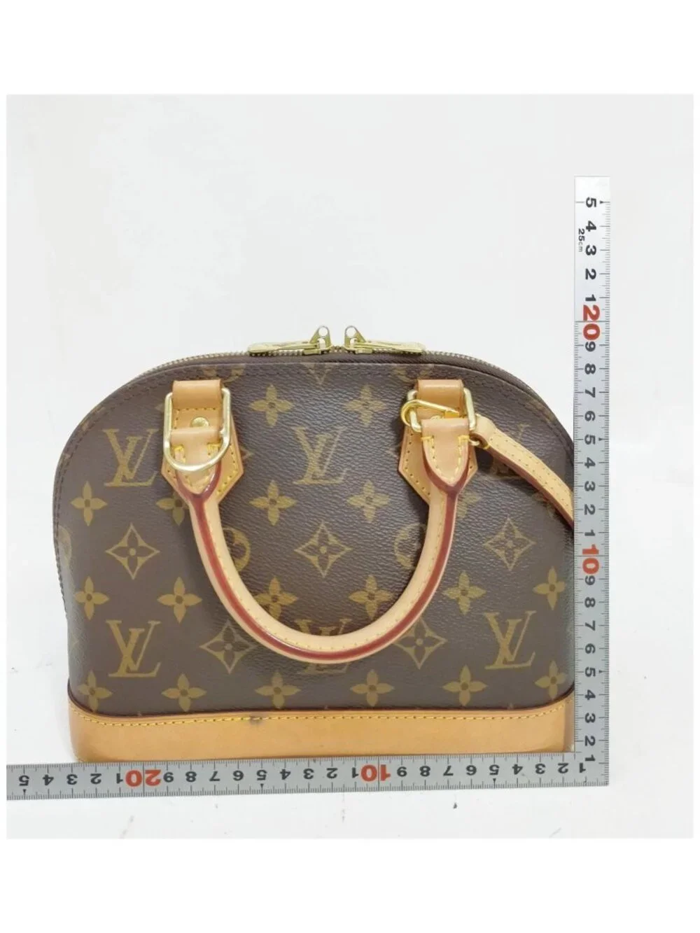 Authentic Louis Vuitton Alma BB Monogram Canvas Crossbody Bag Brown Vachetta